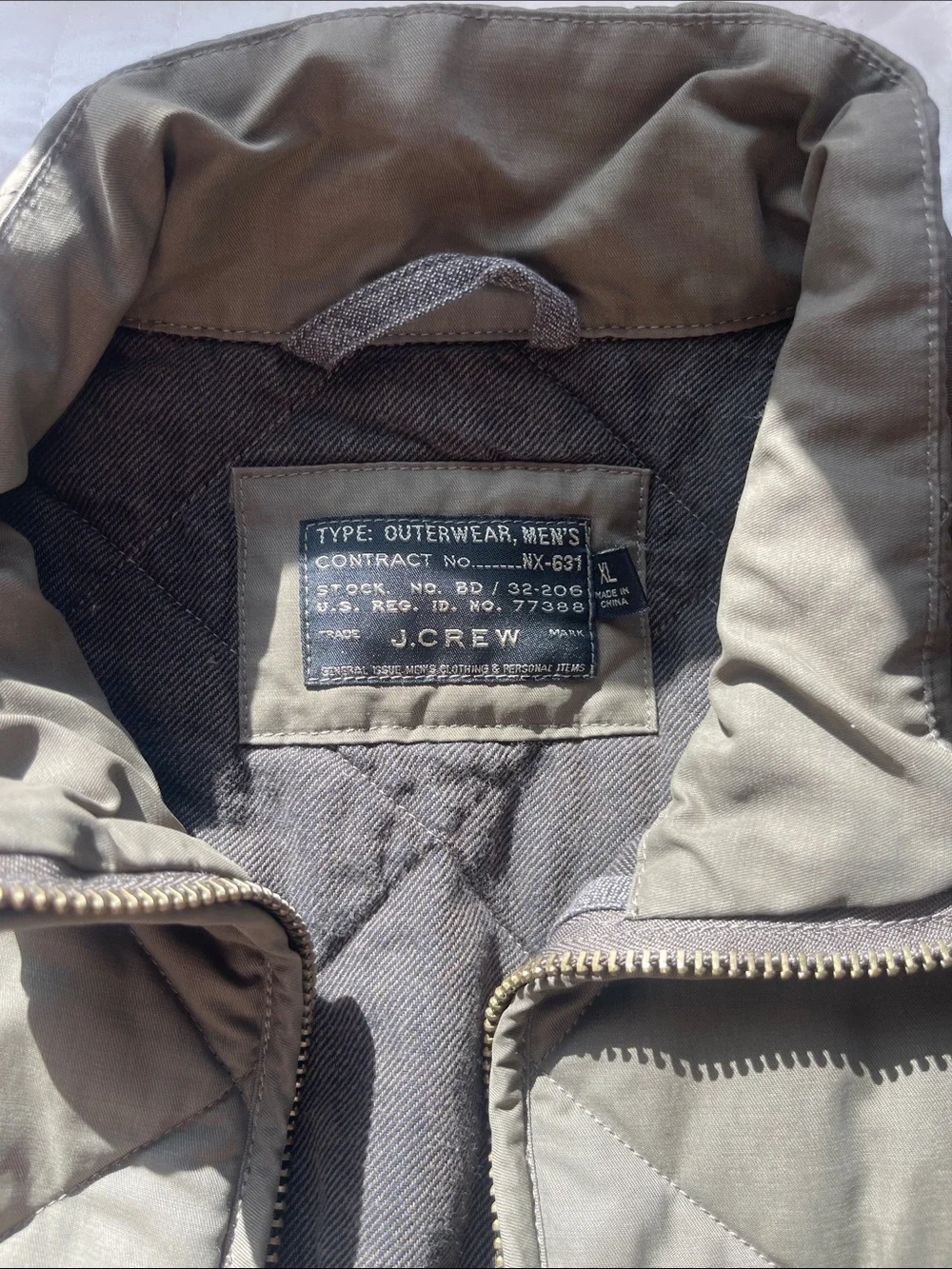 J. Crew Quilted Olive Vest with Black Lining